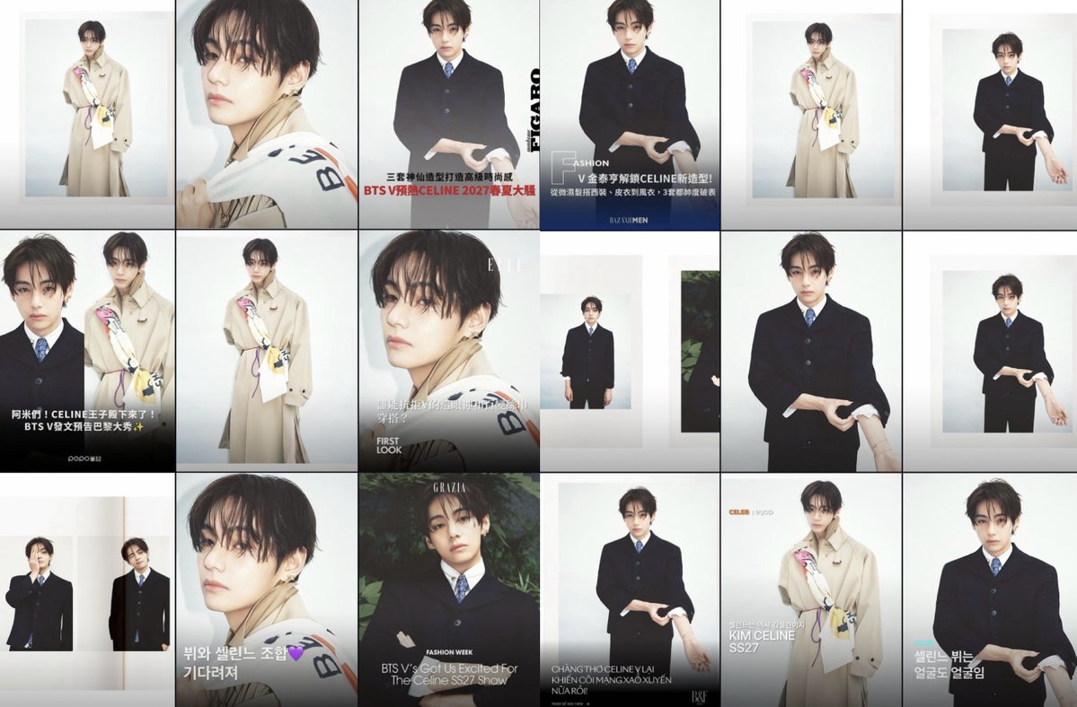 btskthv1230's tweet photo. KIM TAEHYUNG's stunning Celine Ete 2027 photoshoot is getting significant coverage by all the fashion and media pages!

❣️Please go to Instagram and engage with all the posts (check my reposts)

TAEHYUNG FOR CELINE  
V FOR CELINE 
#TAEHYUNGxCELINE 
#VxCELINE
#CelineEte2027 https://t.co/FGUSgitPmW