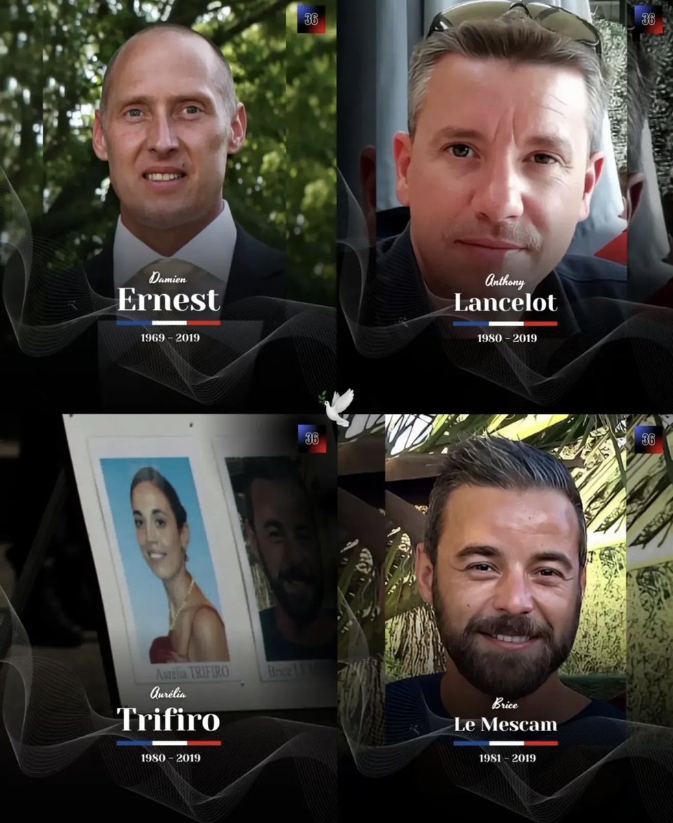 LBleuBlancRouge's tweet photo. 🌹🇫🇷 Il y a sept ans jour pour jour, le 3 octobre 2019, quatre agents de la Préfecture de police de Paris ont été assassinés au cœur même de l’institution, dans l’enceinte de l’île de la Cité.

Ils s’appelaient Damien Ernest, Anthony Lancelot, Brice Le Mescam et Aurélia Trifiro.
Damien Ernest, major de police, avait vingt-huit ans de service et deux enfants. Anthony Lancelot, gardien de la paix, en avait onze et était lui aussi père de deux enfants. Brice Le Mescam, adjoint administratif, servait depuis six ans. Aurélia Trifiro, gardienne de la paix, comptait dix-sept années d’ancienneté. Tous quatre ont été tués en quelques minutes, à l’heure du déjeuner, par un collègue qui travaillait dans le même bâtiment.

Mickaël Harpon, informaticien à la direction du renseignement, converti à l’islam et radicalisé, a frappé avec un couteau en céramique. Il a d’abord tué Damien Ernest et Anthony Lancelot dans un bureau, puis Brice Le Mescam, avant de croiser Aurélia Trifiro dans un escalier et de l’abattre à son tour. Une autre agente a été grièvement blessée. L’assaillant a été neutralisé dans la cour d’honneur. L’enquête a établi le caractère terroriste de l’acte, lié à une entreprise islamiste.

Je suis sûr que vous ne vous en souveniez même plus, ou plutôt que vous l’aviez oublié, tant le terrorisme islamiste a fait couler le sang, tué des innocents et brisé des familles dans ce pays.

Ne les oublions pas ! Jamais ! 🫵🏻
