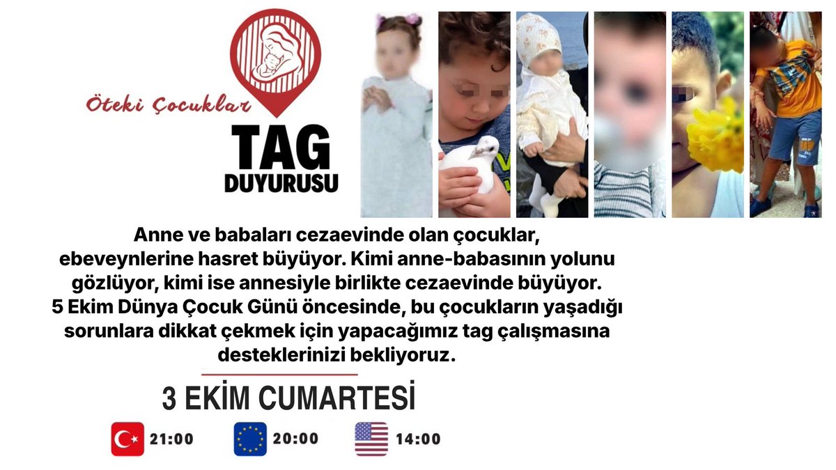 TutsakBebekler's tweet photo. 🔶🔶🔶 Etiket Duyurusu  📢📢

🗓️  3 Ekim Cumartesi (Bu Akşam)

        🇹🇷 21.00
        🇪🇺 20.00
        🇺🇸 14.00

5 Ekim Dünya Çocuk Günü dolayısıyla;
hapiste büyüyen ve anne babaları haksız gerekçelerle hapiste tutulan çocuklar için bu akşam yapacağımız etiket çalışmasına desteklerinizi bekliyoruz.
