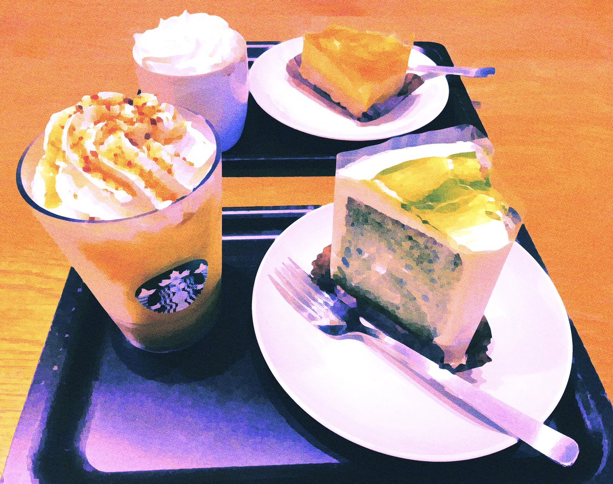 To_UU83's tweet photo. ムーとお茶会
芋のフラペチーノと抹茶シフォンケーキ
맛있었어요ー https://t.co/A6UrWsWmBr