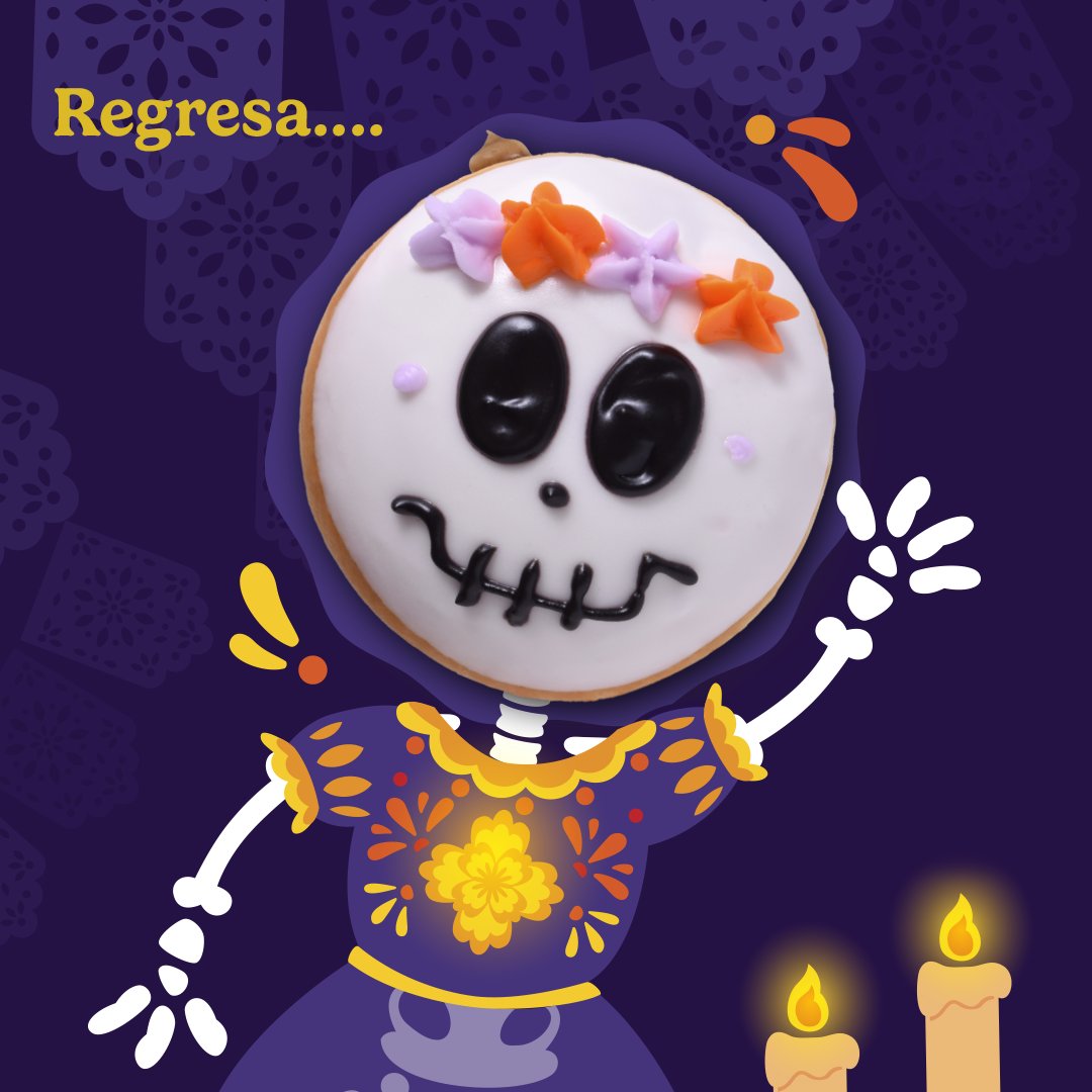 krispykrememx's tweet photo. 😋Del 1° de octubre al 5 de noviembre, regresa una de tus favoritas:  

💜🦴Dona Katrina, suave y con un irresistible relleno hecho con Chocolate Carlos V® 🍩🍫

Celebra la tradición con el sabor de Krispy Kreme: https://t.co/gzMB6iyqjB https://t.co/WF02GmtLeV