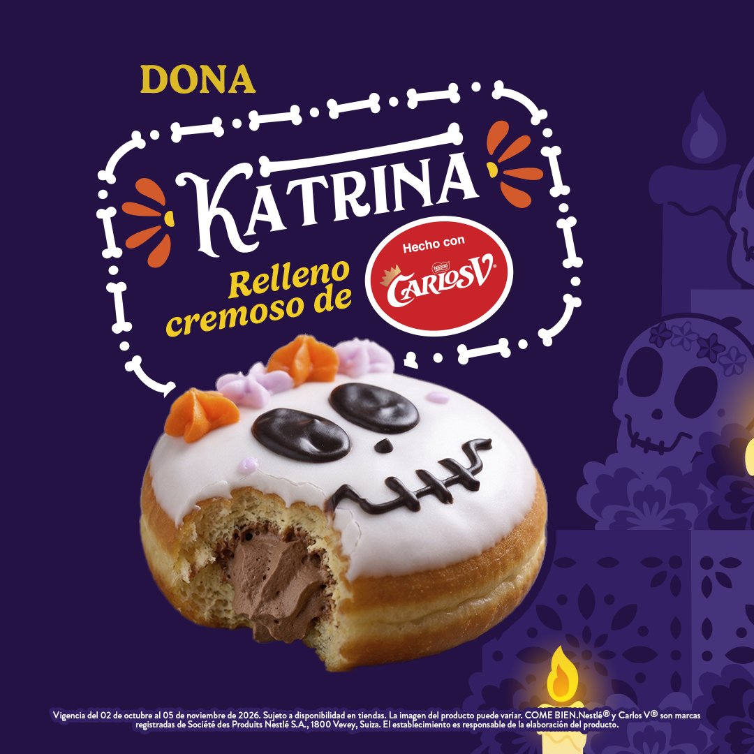 krispykrememx's tweet photo. 😋Del 1° de octubre al 5 de noviembre, regresa una de tus favoritas:  

💜🦴Dona Katrina, suave y con un irresistible relleno hecho con Chocolate Carlos V® 🍩🍫

Celebra la tradición con el sabor de Krispy Kreme: https://t.co/gzMB6iyqjB https://t.co/WF02GmtLeV