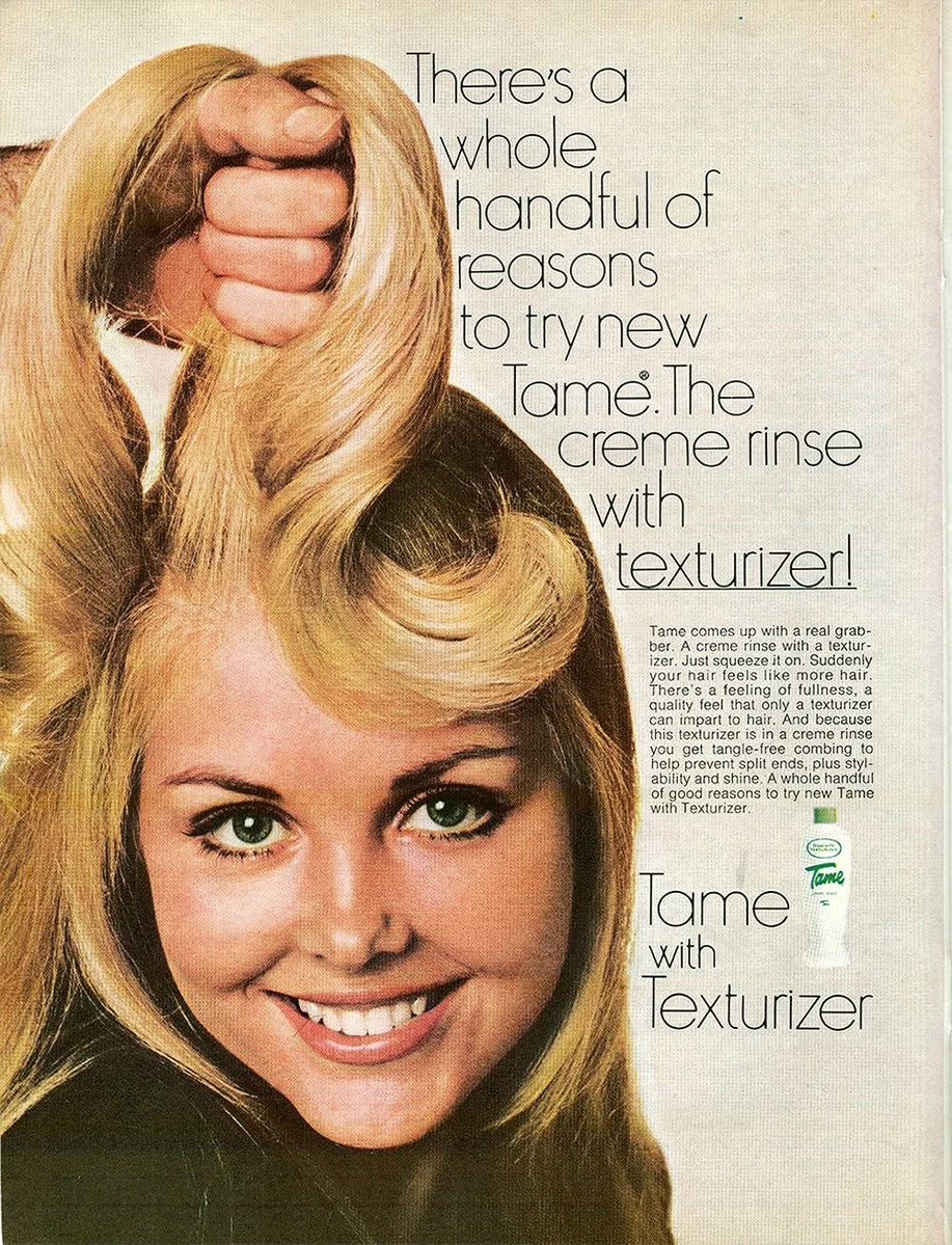 corememunlocked's tweet photo. Tame With Texturizer — Big Hair Was Serious Business! 💇♀️✨ #Tame #VintageBeauty #RetroAds #VintageAdvertising https://t.co/7Rz7YJJ4RD