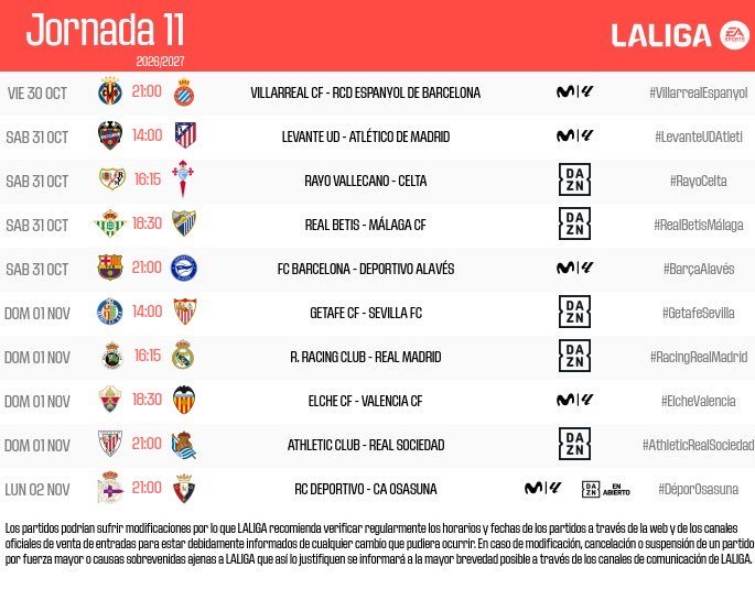 Osasuna's tweet photo. 🗓️ @LaLiga ha comunicado que el #DéporOsasuna, correspondiente a la undécima jornada, se disputará el lunes 2 de noviembre a partir de las 21:00 horas. https://t.co/ZXhBJ9aK2I