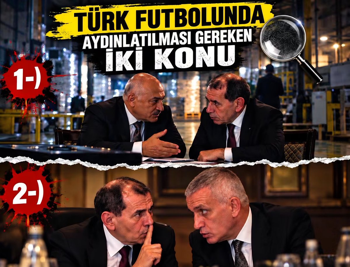 KaptanGalip's tweet photo. Türk futbolunda aydınlatılması gereken iki konu;

1-) Şanlıurfa'da Mehmet Büyükekşi ve Dursun Özbek'in fabrikadaki gizli görüşmesi.

2-) Dursun Özbek ve Hacıosmanoğlu'nun “Sakın Ha!” görüşmesi.. https://t.co/EzWxvkFxLD