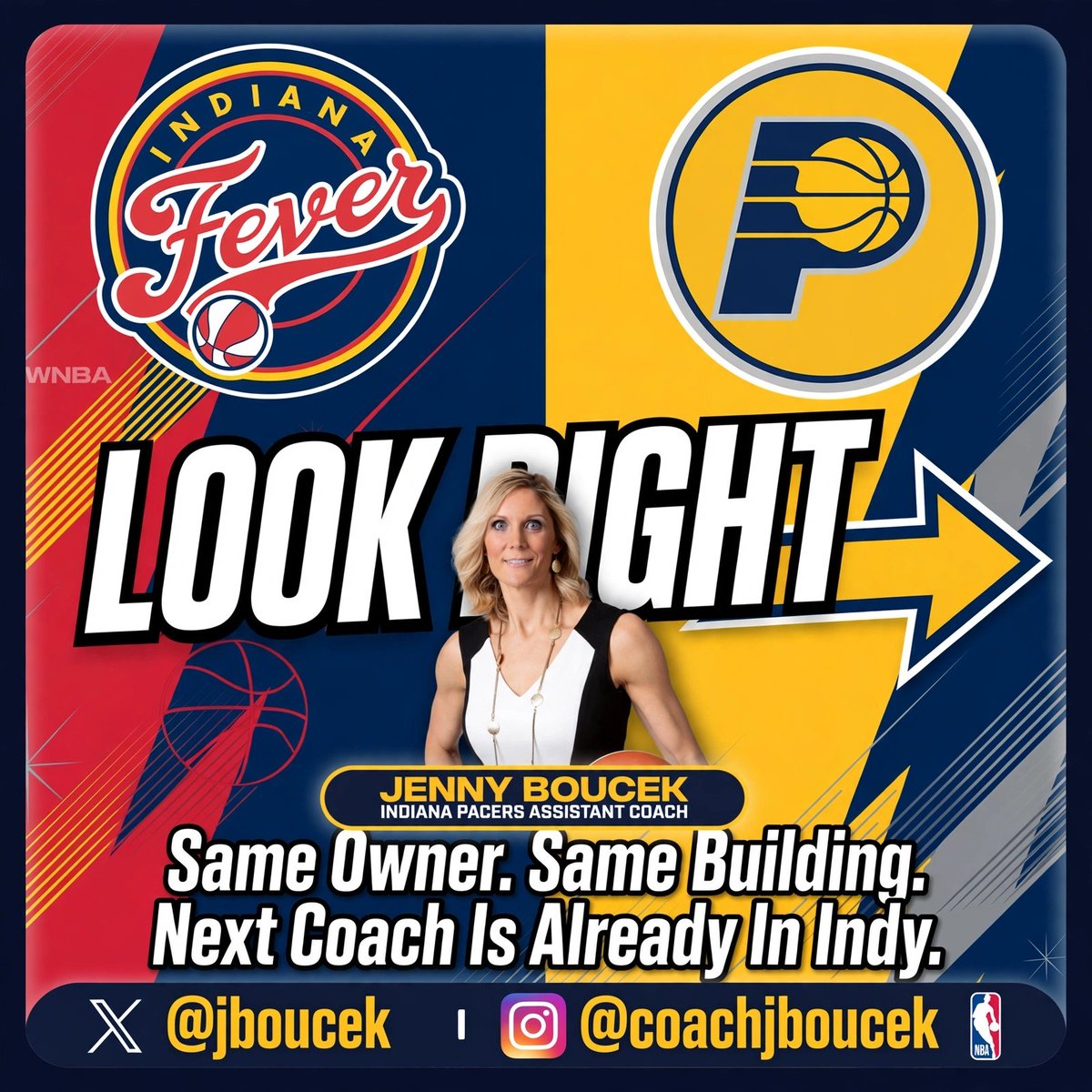bitpiyong's tweet photo. @IndianaFever . @jboucek Fever fans want you next door!

Same building, same owner — Indy needs you as Fever HC .

#LookRight https://t.co/MpSXI5hxt9