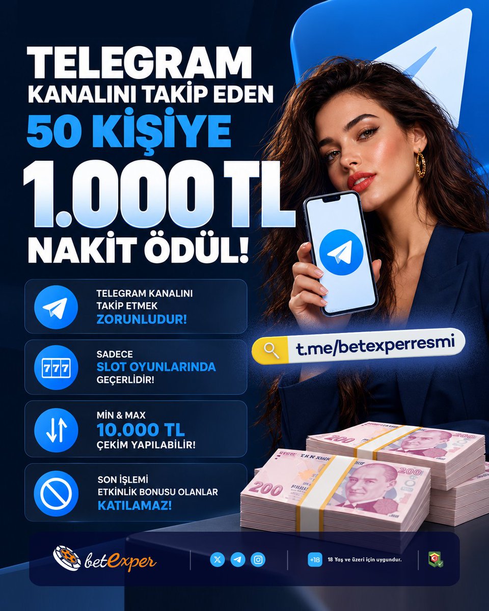 exper2026's tweet photo. 💰 Telegram'a Özel 50.000 TL'lik Nakit Etkinliği Betexper'de Başlıyor! 💰

5️⃣0️⃣ Betexper Telegram Kanalını Takip Eden 50 Kişiye, 1.000 TL Nakit Ödül!

📱 Telegram kanalı takibi zorunlu!
 
🔗 Katılım için: https://t.co/tfiizlM7FY https://t.co/LpScxd26pr