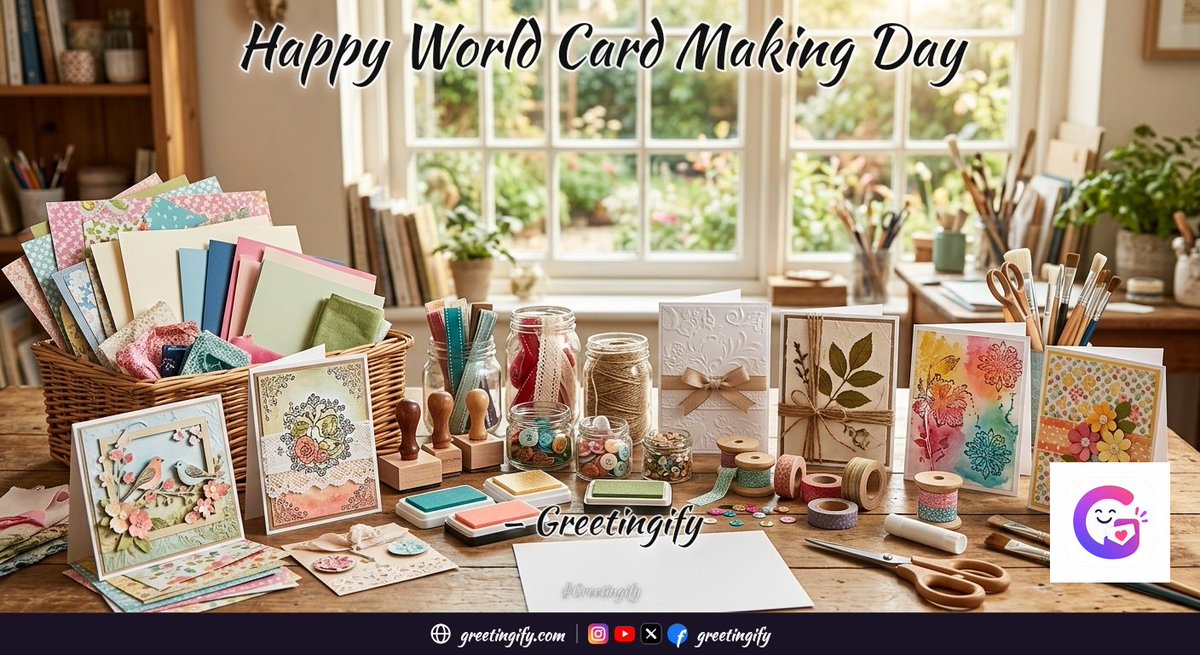 greetingify's tweet photo. On World Card Making Day, may your hands find purpose & your heart find expression. Each card a whispered sentiment, a tangible hug. Discover the artistry with Greetingify. #WorldCardMakingDay #Greetingify https://t.co/R2Vs5AWmS2 #CardMaking #HandmadeCards #PaperCraft #DIYCards https://t.co/CW1eDNkdwv