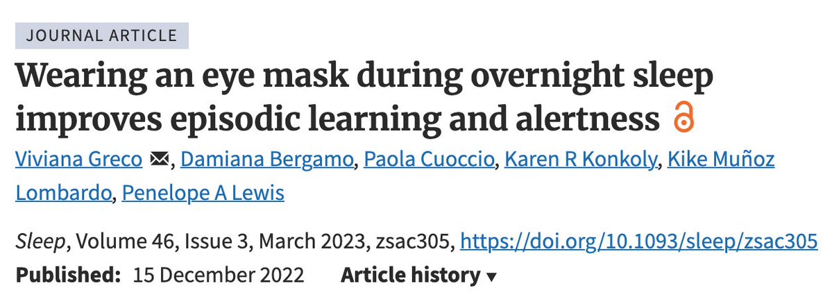 BrandonLuuMD's tweet photo. Blocking out light at night with an eye mask improves memory and reaction time the next morning. https://t.co/3SeCtPf2QI