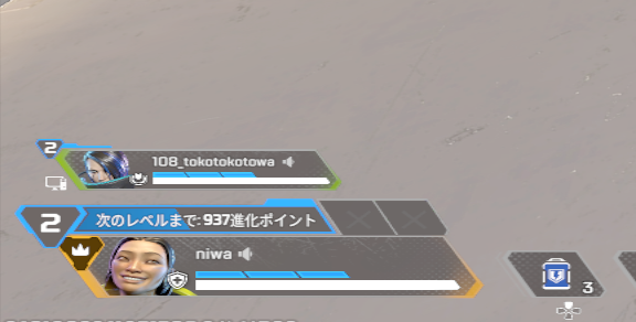 A screenshot from a game showing two player profiles - "108_tokatokotowa" (rank 2) and "niwa" (rank 2, needing 937 to next level) - in a snowy training grounds area, where the user appears to have encountered "Towa" while training, expressing disbelief that the encounter might be real.