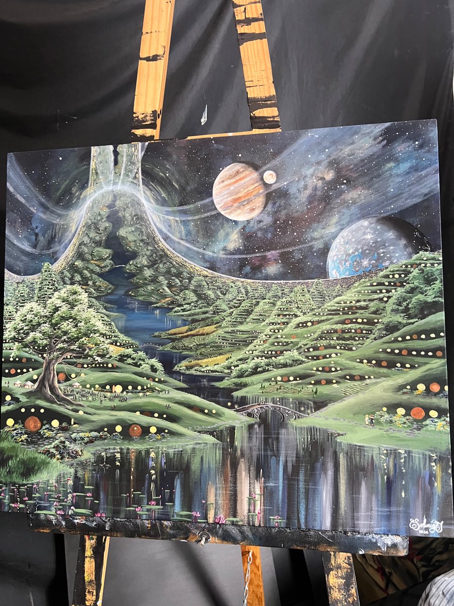 ArtsyMarx1st's tweet photo. the space shire is complete. its available for 1800 usd 🧙‍♂️🧌🧝‍♀️ there are so many little hidden characters in this https://t.co/5w3UenfnvW
