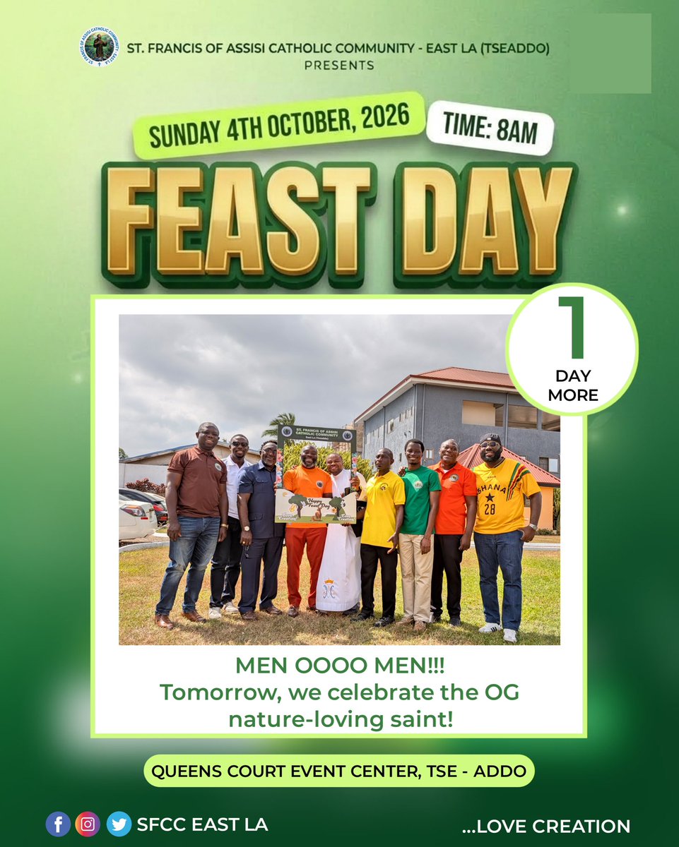 SFCC_EastLa's tweet photo. We have the Men! πͺπ½π₯
Come one, come all! Tomorrow is almost here! π
A day to celebrate our Patron Saint, St. Francis of Assisi, and a day to FEAST! ππ½πΊπ½π½οΈ
#StFrancisFeast #FeastDay #StFrancisOfAssisi #CatholicCommunity #SfccAt8 https://t.co/TduL6UnNpw