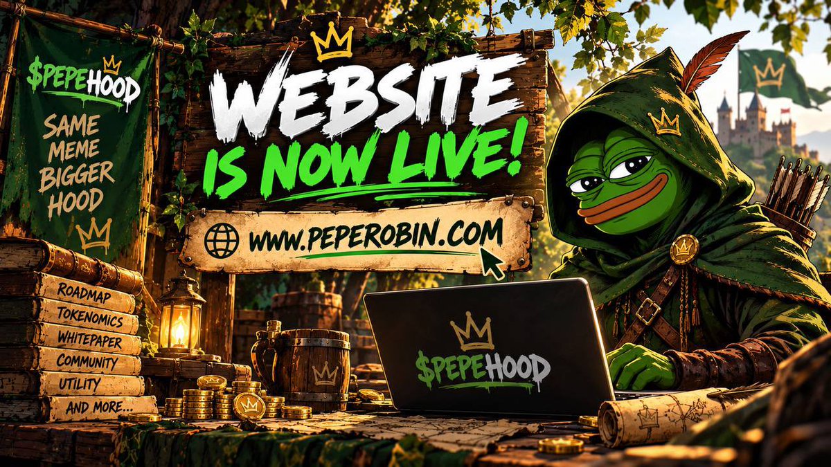 PepeRobinhoo's tweet photo. $PEPEHOOD WEBSITE IS NOW LIVE! 🏹

The gates are open! Explore the official $PEPEHOOD website and discover the roadmap, tokenomics, whitepaper, utility &amp; more.

🌐 https://t.co/PEntaBj2df

Same meme. Bigger hood. 🐸 https://t.co/9DbXfJuRMM