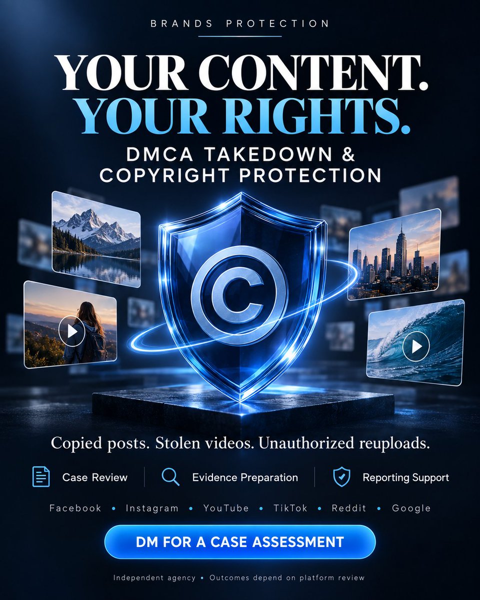Protectwajahat's tweet photo. Your content takes effort. Protect it.
Is someone copying your photos, videos or original posts without permission? Contact Us,
#BrandReputation  #DigitalTrust #ProtectYourBrand #BrandProtection #CopyrightProtection #DMCATakedown #ContentProtection #CreatorSupport #howtorecoverig https://t.co/nqFZlUvyFJ