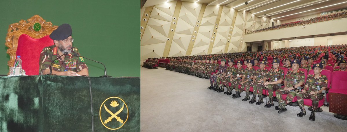 adityatiwarizz8's tweet photo. #Bangladesh Army chief, speaking at the quarterly darbar, says the Army must be ready to step in when a “critical juncture” arises.

#SheikhHasina plans to return in December. Is the #Bangladesh Army ready to step into the political turmoil?

@DavidShoebridge https://t.co/t26OahuZgl