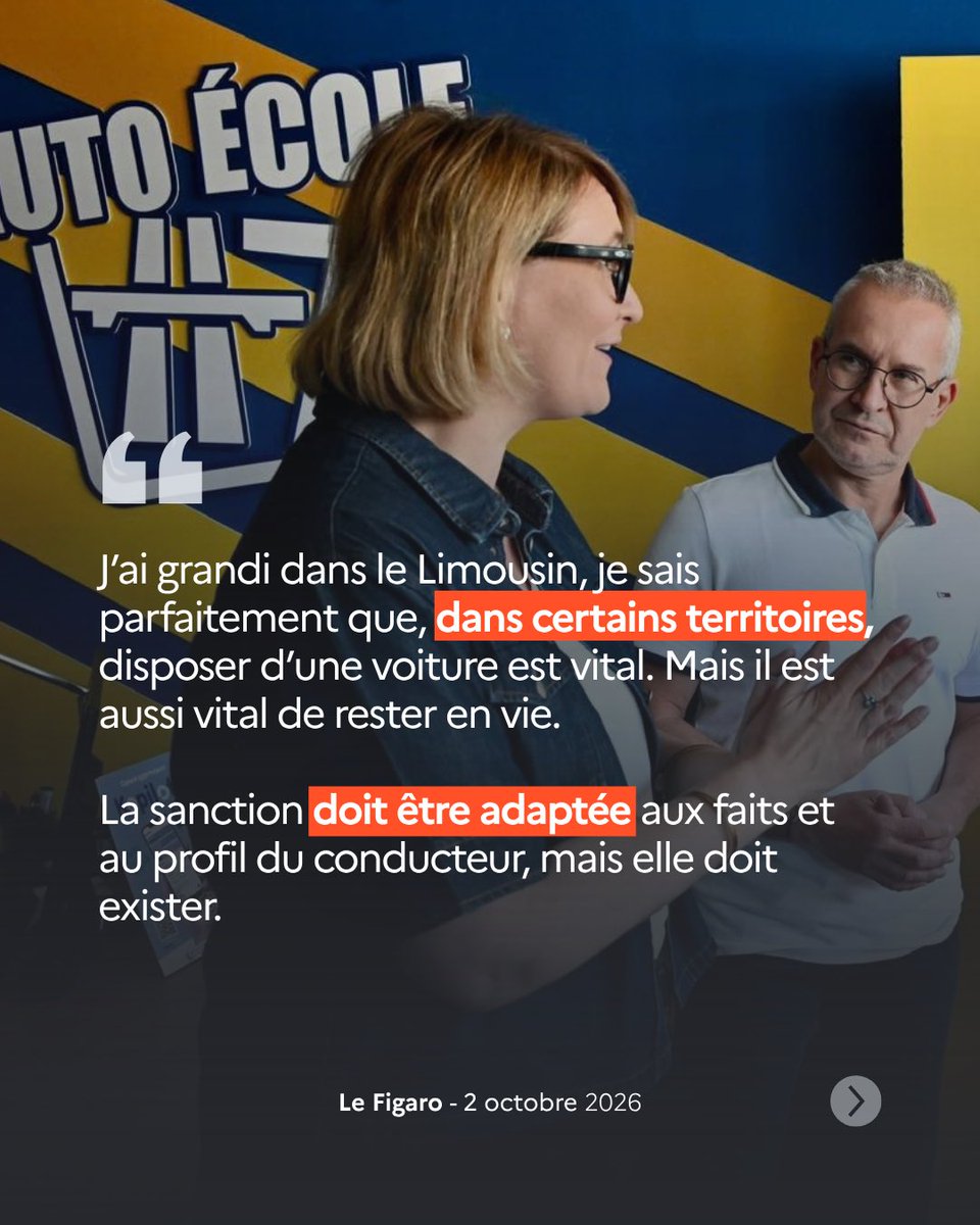 MariePierreV's tweet photo. 📵 Téléphone au volant : nous renforçons la réponse pour protéger les vies sur nos routes.

Avec @NunezLaurent, nous généralisons sur l’ensemble du territoire la possibilité de prononcer une suspension administrative du permis de conduire pour le seul usage du téléphone au volant, dans le cadre prévu par le Code de la route.

Pourquoi agir ? Parce que le téléphone au volant s’est installé dans nos habitudes alors qu’il reste l’un des comportements les plus dangereux sur la route.

📱 80 % des usagers reconnaissent utiliser leur téléphone au volant.
⚠️ Son usage multiplie par trois le risque d’accident.
🚗 Et alors que la mortalité routière ne recule plus suffisamment, nous devons nous attaquer aux comportements qui mettent directement en danger les autres.

Cette mesure repose sur une conviction simple : prendre le volant, c’est accepter une responsabilité envers les autres. Un conducteur qui consulte son téléphone ne met pas seulement sa propre vie en danger : il peut, en une seconde, bouleverser celle d’une famille entière.

La réponse doit être ferme, lisible et proportionnée. Il ne s’agit pas de sanctionner pour sanctionner. Il s’agit de faire comprendre que certains comportements ne peuvent plus être considérés comme anodins et de faire évoluer durablement les pratiques.

Sur la route, quelques secondes d’inattention peuvent coûter une vie. Aucun SMS, aucun appel, aucune notification ne les vaut.

Protéger les Français sur les routes, c’est aussi cela : faire respecter des règles qui sauvent des vies.