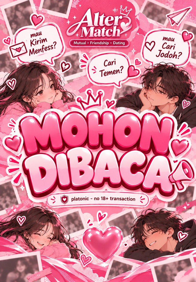 alter_match's tweet photo. HEY, SINGLE!? 👀💗

Mau cari MUTUALAN? TEMAN? JODOH? 
Mau KIRIM MENFESS?

💌DM @alter_match sekarang!
Kenalan → Cocok → Match💞

PLATONIC • NO 18+ TRANSACTION https://t.co/A73ysi3FvQ