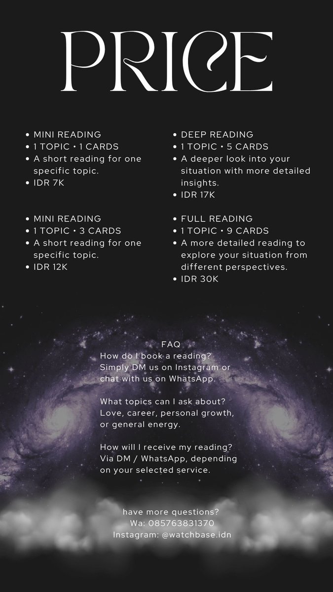 tokonoel's tweet photo. tarot readings are open 🃏🔮
got something on your mind? let’s see what the cards say 👀

check out the testimonials on my Instagram &amp; DM me to book!

wa : 0857-6383-1370
ig : watchbase.idn https://t.co/odIzLMk3xF