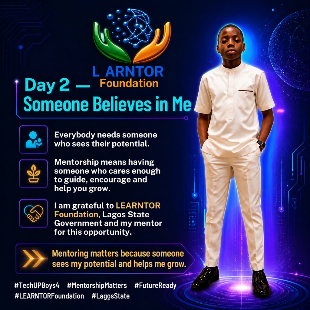LadeneganS06x's tweet photo. 💡 Everyone needs someone who sees their potential.
I’m grateful to my mentor, LEARNTOR Foundation &amp; Lagos State Government for believing in me and helping me grow. 🙏🏽
Mentorship matters because guidance can turn potential into purpose. 🚀
Why does mentoring matter to you?
@MGI https://t.co/ehWk2W2z44