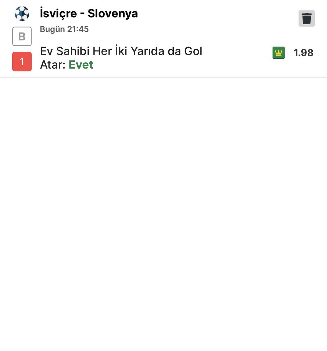 spektrumcocugu's tweet photo. Galibiyetine oran açmadıkları İsviçrenin her iki yarı golüne 2 oran açmışlar.

İsviçre’nin, oynadığı topa 45 dakikada doyacağını düşünmüyorum. 

İsterseniz kendinizi bugün sahaya çıkacak 11deki futbolculardan birinin yerine koyabilirsiniz,

2 deplasman maçını 3-0 kazandıktan sonra ülkenizin önüne çıkacak olduğunuzu bi düşünün.

Bugün Oblak bile Slovenyayı İsviçrenin gazabından kurtaramayabilir.