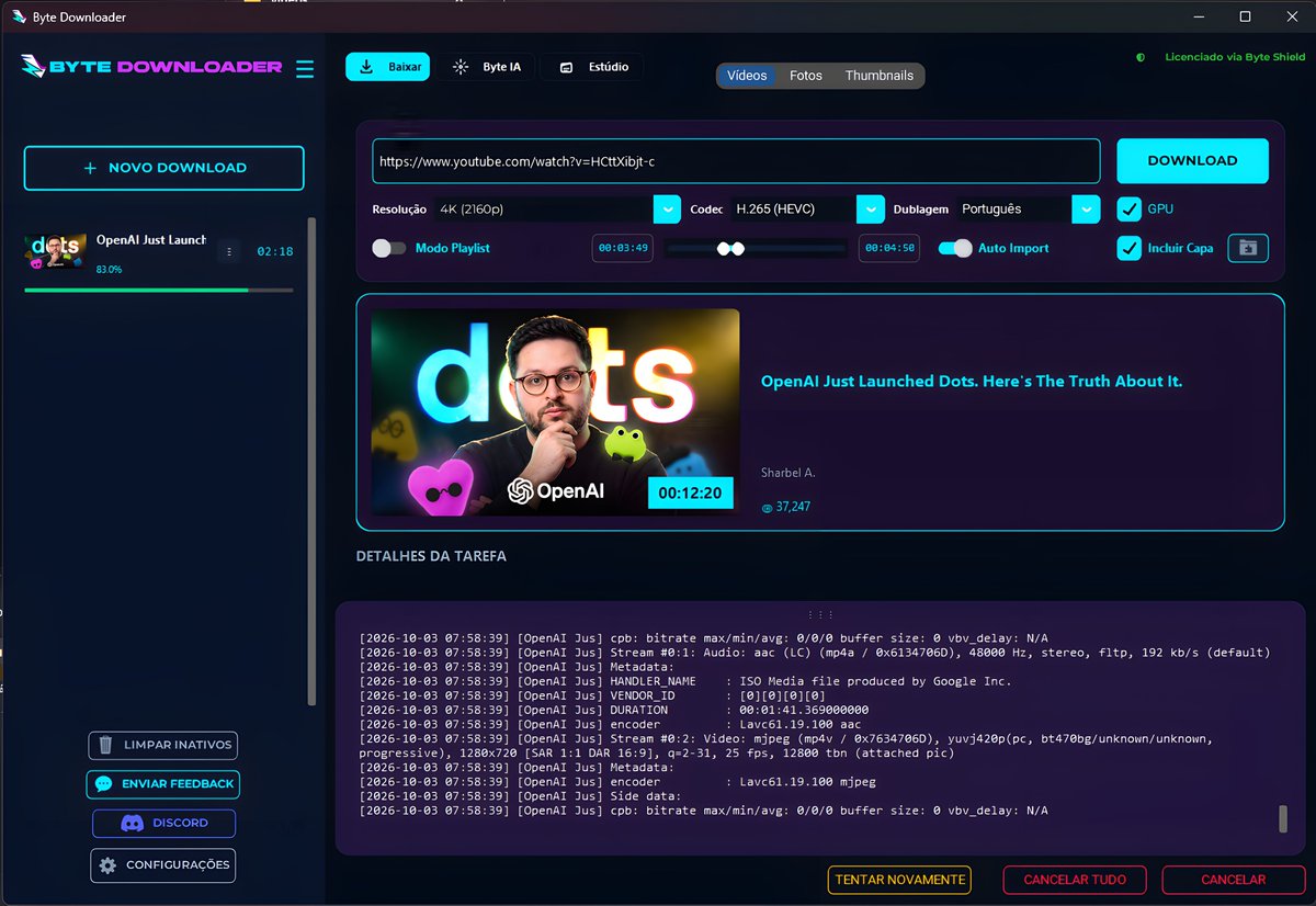 JonesByte's tweet photo. baixei um vídeo de 3 horas só pra pegar 23 segundos🫠

E consegui perder mais tempo tentando baixar, pq vinha em 720p, tinha que converter, muitos virus no caminho pra no final não está editando... 

Foi por isso que criei o meu próprio programa: 

o Byte Downloader.

Você baixa o vídeo inteiro ou só o trecho que precisa até 8K mp4, Modo Playlist avançado, converte 3D, Transcreve e ele já manda direto pro Premiere!

E ainda tem Plugin Pr/Ae com AutoCut, AutoImport, AutoLoop, Transições, Transcrição, Suavizador de keyframes, Separação de voz/ Música e mais...

💻 Funciona no Windows 10 e 11

De R$97,00 por R$49,90 • 48% OFF 
✅ Vitalício • Sem Mensalidade • Meu Suporte e Updates Gratuitos, 
• E isso é só uma parte porque não coube tudo aqui kkk

Cada venda me ajuda a reinvestir no programa e também a não ficar em dívida pra pagar as contas de casa 💙

Você ainda perde tempo usando vários sites, apps pra fazer essas coisas?

🔗Acesse aqui https://t.co/dAEoRRpy2X
