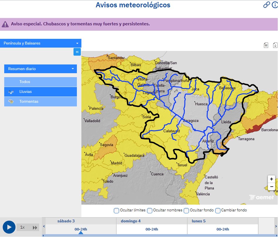 CH_Ebro's tweet photo. La @AEMET_Esp emite avisos 🟠🟡 en buena parte de la cuenca del Ebro, 3/10. Pueden producirse crecidas en barrancos y cauces menores. 🟠 @AEMET_Esp @AEMET_Cat  en bajo Ebro @emergenciescat @112Aragon @112cyl @112clm @112Cantabria @SOSRioja @112_SOSDeiak 👉
https://t.co/4AeXPbei2P https://t.co/HA8aTwQkAA