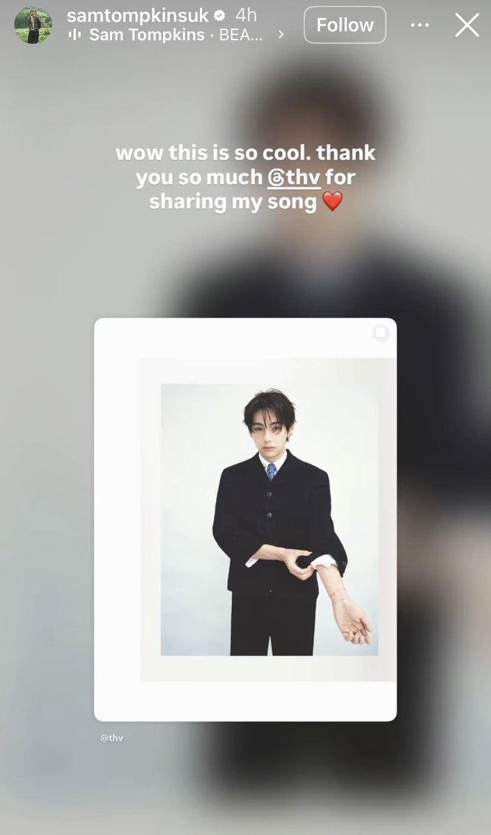 VonTidal's tweet photo. British R&B/Pop singer, Sam Tompkins posted a reel expressing his happiness and gratitude for using his song ‘Beauty Queen” on his latest Celine post.

Caption on reel: “TAEHYUNG FROM BTS
SHARED MY SONG”

Post Caption: “WHAT IS HAPPENING RIGHT NOW?! THANK YOU @thv !!!😭♥️
THIS IS SO HUGE!!! SO GRATEFUL :)”

IG story 1 caption: “wow this is so cool. thank you so much @thv for sharing my song ♥️”

IG story 2 caption: “most insane thing to wake up to ever”

🔗 https://t.co/JslqEdIOop