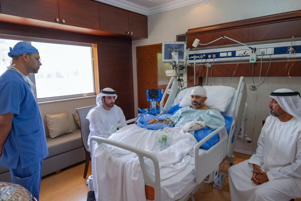 ANI's tweet photo. Deputy PM of the UAE, Sheikh Hamdan bin Mohammed bin Rashid Al Maktoum tweets, "During a visit to Captain Smit Machchhar, the flydubai pilot who embodied the highest degrees of courage, responsibility, and care for human life. From us, and from the leadership of the nation, he has our full appreciation and praise. We are proud that he is part of our team… part of the story of our nation… and part of what the UAE stands for… a nation of compassion… a nation of peace… and a nation of life."