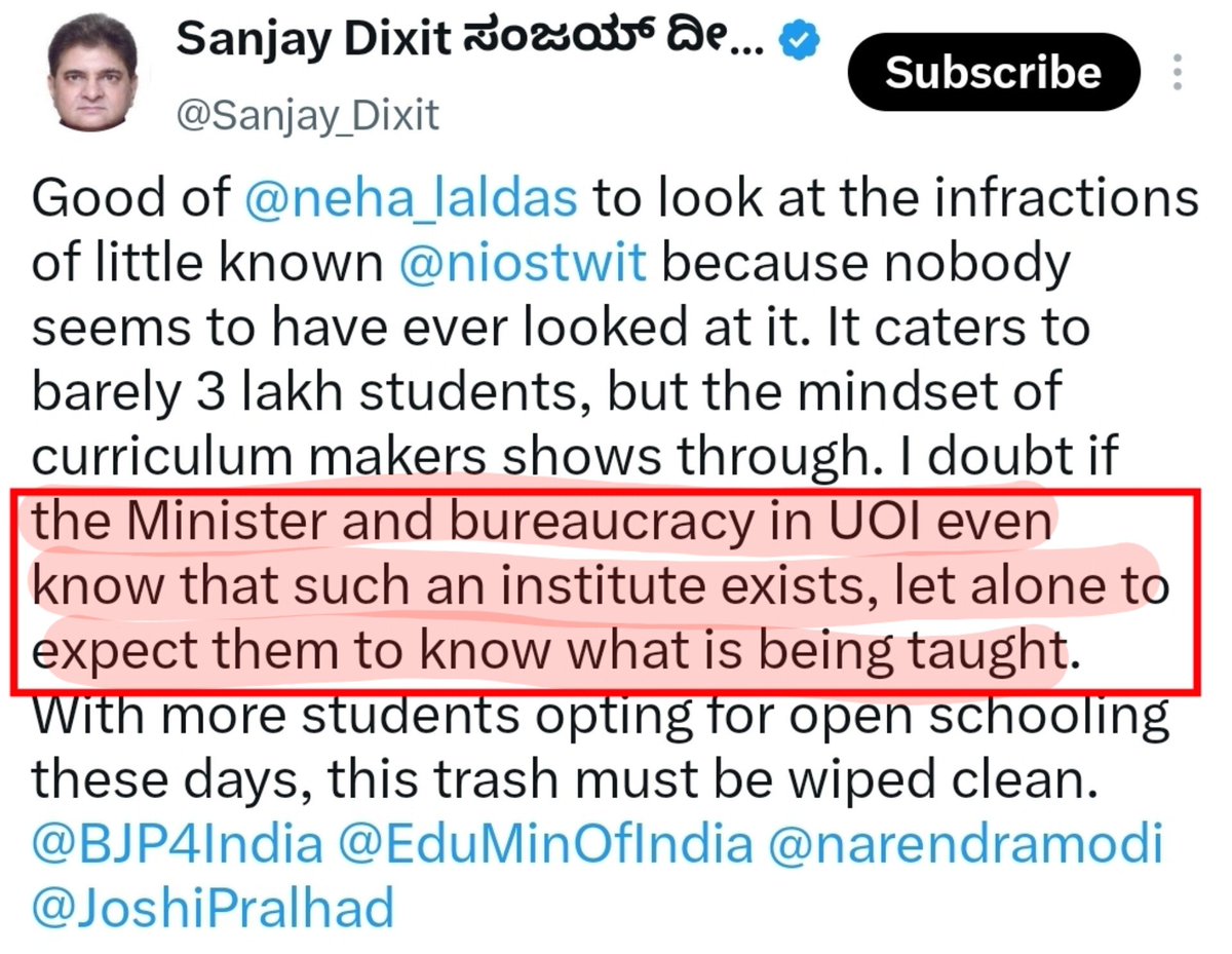 DecodeSatya's tweet photo. Govt doesn't even know that NIOS exists!!!

Wow!! 
What could be more pathetic than this?

@Sanjay_Dixit sir, this govt has failed badly.. badly to save hinduism!!

Congress govts at least knew what they were doing!! https://t.co/FpcPTGrjw4