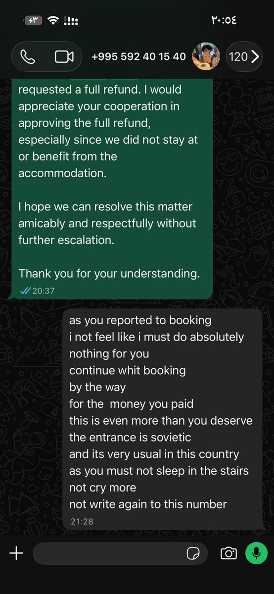 ro_se7's tweet photo. @bookingcom @BaileysOfficial 3/4Owner response
contacted property owner directly seeking amicable resolution Instead of offering any assistance, responded in a dismissive and disrespectful manner, saying the entrance was “Sovietic” telling me to “continue with Booking” and instructing me not to contact again https://t.co/Jb9Yn6Qh9z