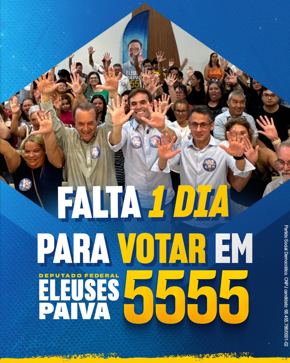 eleusespaivaf's tweet photo. É AMANHÃ!!

Não esqueça:

5️⃣5️⃣5️⃣5️⃣✅

ELEUSES PAIVA para Deputado Federal 🇧🇷

PROPAGANDA ELEITORAL. Partido Social Democrático - CNPJ: 68.455.766/0001-02 https://t.co/RmYLNgv3Ex