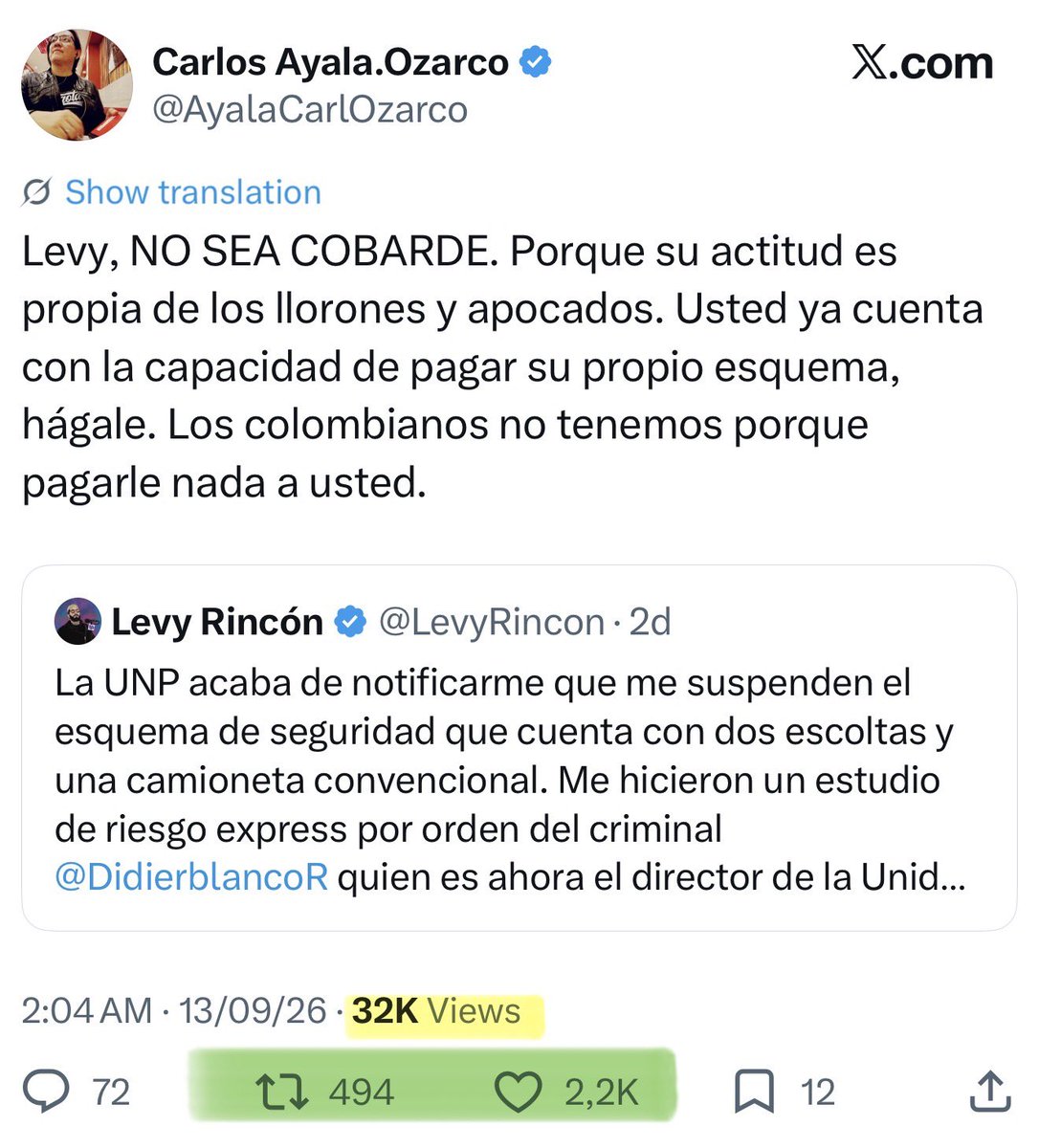 CarlosCarrilloA's tweet photo. El patrón de falsedad es evidente en las publicaciones de @Danielbricen y su cuadrilla de agitadores: @SoyJerome__, @mateoamayaq, @AyalaCarlOzarco, @paboneada, @cdmaldonadoo1, @IglesiasJulio87, entre otros. 

X es una de las plataformas con menor “engagement”. Millones de personas tienen una cuenta en esta red pero jamás la usan, en Colombia apenas el 2% de la población la utiliza y por supuesto no todos son usuarios activos que comparten publicaciones o dan “me gusta”. Si bien, dependiendo del tema o del tamaño de la cuenta, ese “engagement” puede aumentar, el promedio no supera el 0,1%. Un trino relativamente exitoso tiene 1% de “me gusta” sobre el número total de visualizaciones. Las simplonas publicaciones de Briceño, Jerome y compañía generalmente alcanzan entre el 10 y el 15 %, son métricas imposibles en una sociedad muy polarizada en dónde el fascismo ascendió por menos del 1% de los votos.