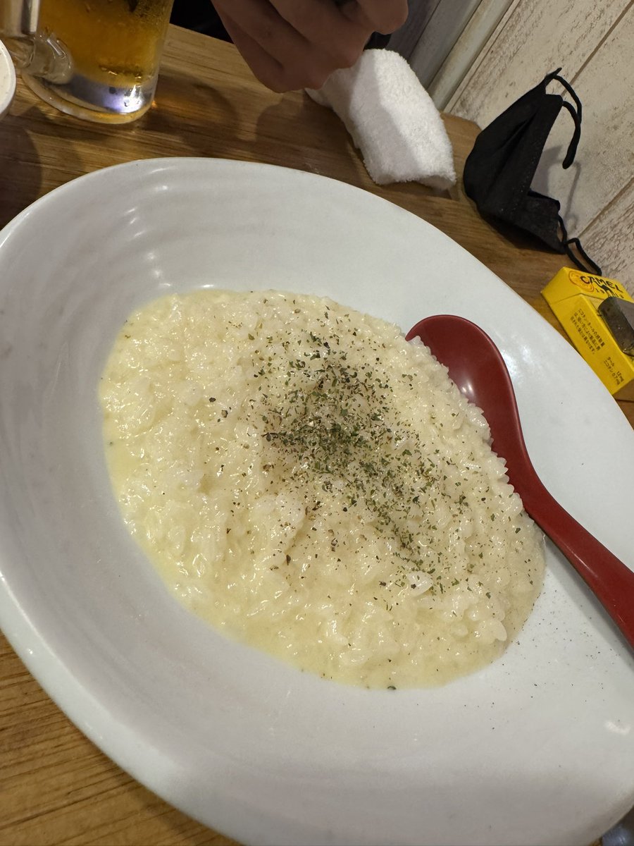 Wasataki's tweet photo. アサリバター残り汁リゾットVSイカワタ煮込みリゾット。 https://t.co/TIeai6KsO9