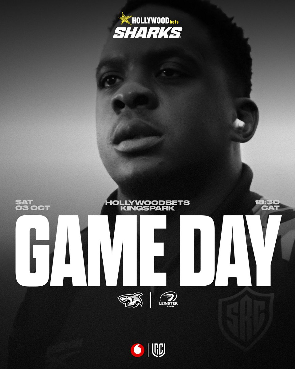 SharksRugby's tweet photo. Game day 🦈

The champions are in town. The Tank is ready. 

And there’s one last big night ahead.

🏉 Hollywoodbets Sharks 🆚 Leinster
📍 18:30 | Hollywoodbets Kings Park
📺 Live on SuperSport
🎸 The Parlotones live after the match
🎟️ Last tickets here: https://t.co/Yv5qW0fJyB

Let’s make it one to remember.

#SharksRugbyClub #BlackWhiteForever #HollywoodbetsSharks #VodacomURC #SHAvLEI