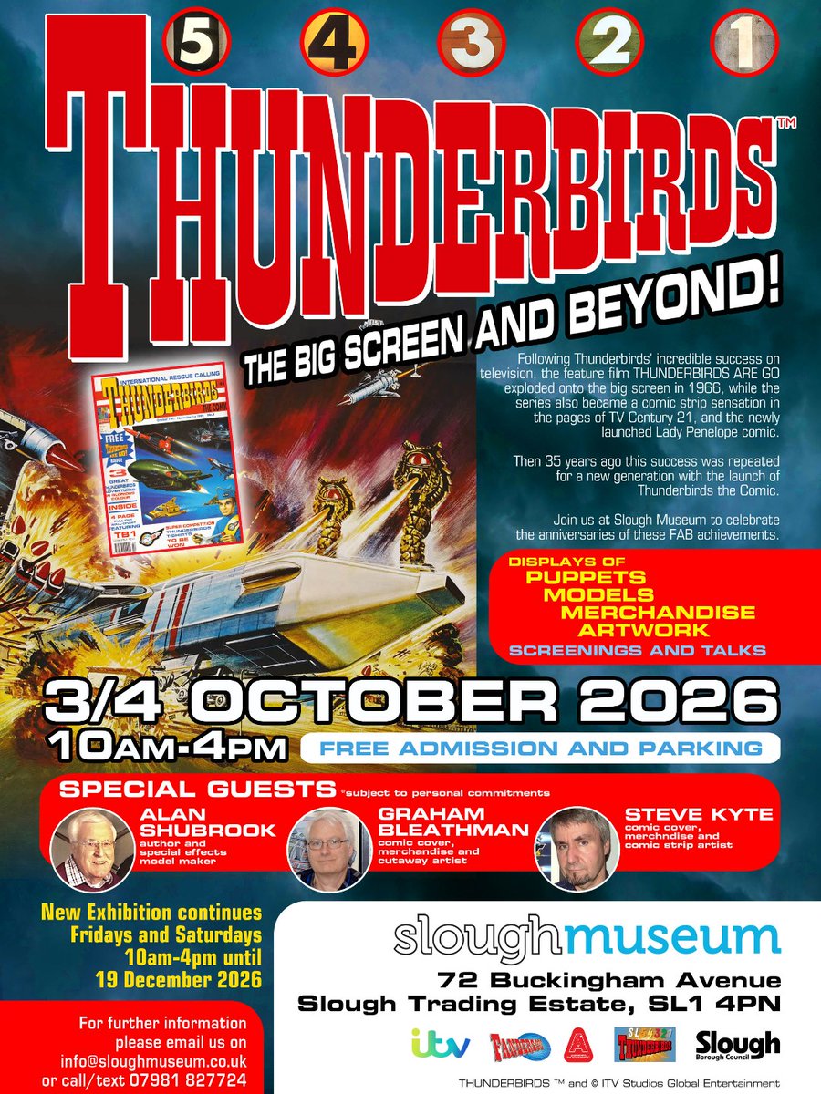 SloughCouncil's tweet photo. Slough Museum is hosting a special weekend celebrating Thunderbirds on 3 and 4 October, from 10am-4pm, followed by the exhibition running on Fridays and Saturdays until 19 December. 

There will displays of puppets, models, merchandise and artwork, screenings and talks. https://t.co/HjB3JC0tUT