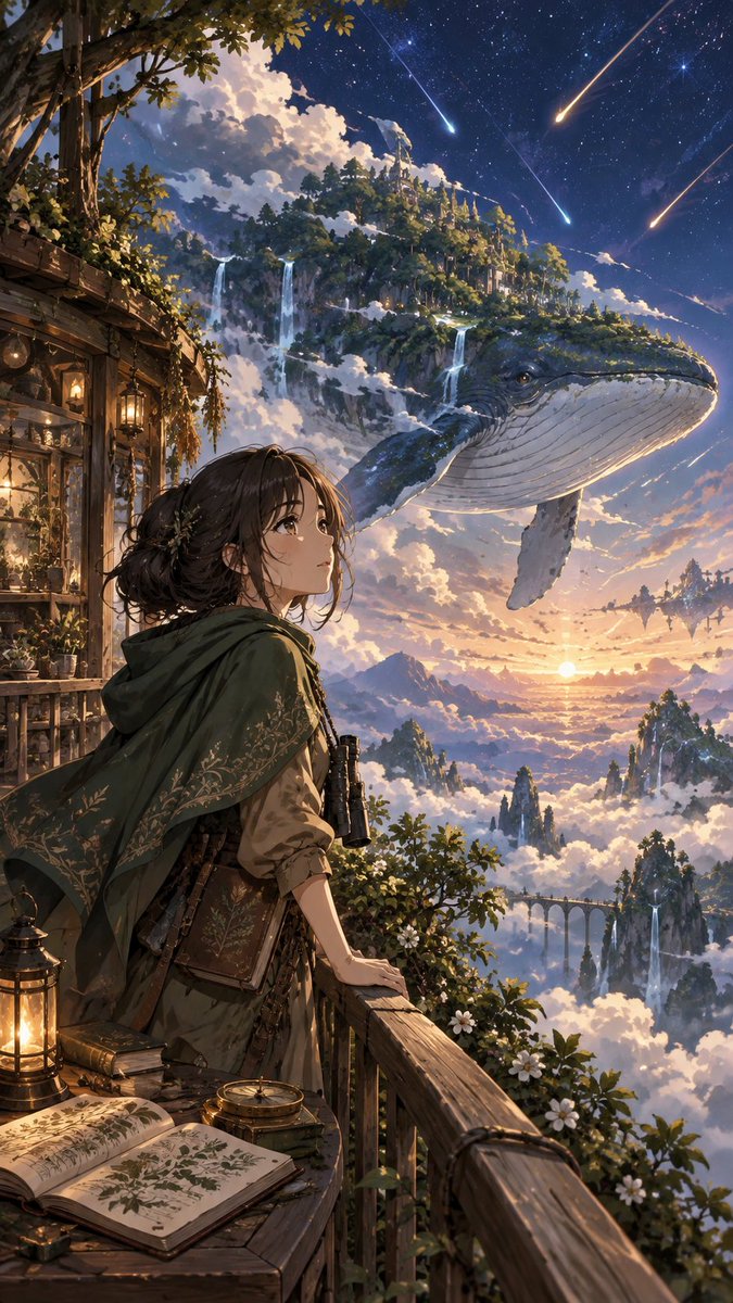 DownloadsUsenet's tweet photo. The Whale Above Us: A migrating sky whale carries the final forest. A botanist must guide it through a season of falling stars.

Original AI anime concept.
#AnimeConcept #AIArt https://t.co/GjL4N7f19h