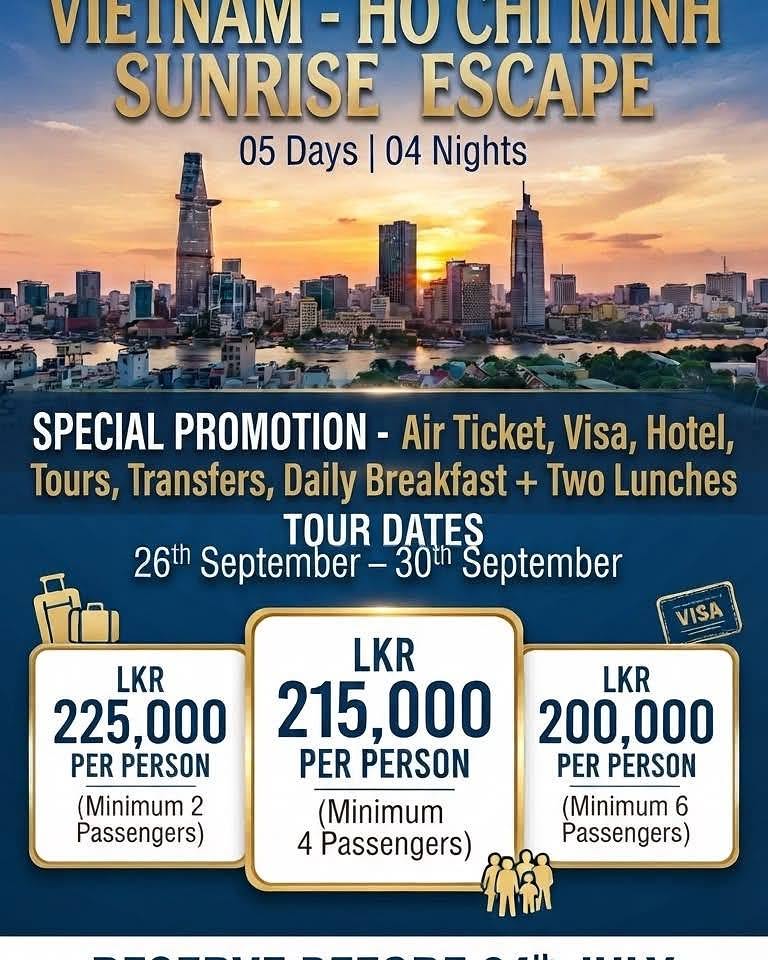 CeissaAna's tweet photo. Escape to Ho Chi Minh City for 5 unforgettable days, 26–30 September. Explore Cu Chi Tunnels and the Mekong Delta. Includes flights, visa, hotel, tours, transfers, daily breakfast and 2 lunches. Book by 24 July. https://t.co/hQwVFirLBV