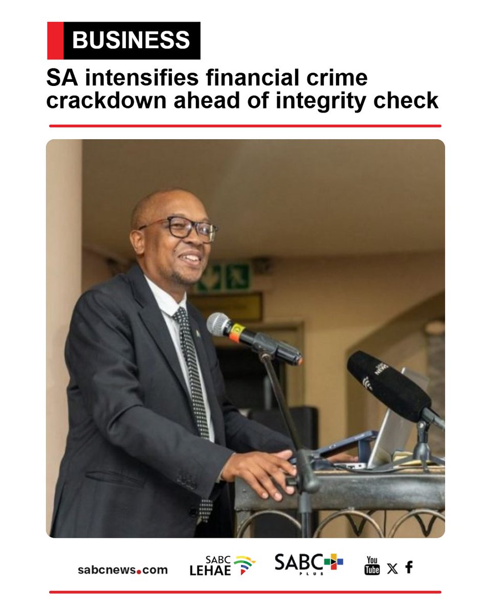 SABCNews's tweet photo. South Africa is intensifying its crackdown on financial crimes, including money laundering and terrorist financing, and is confident it will pass its upcoming integrity check-up. https://t.co/C8ddHCPhSC https://t.co/7cg6eXUVYm