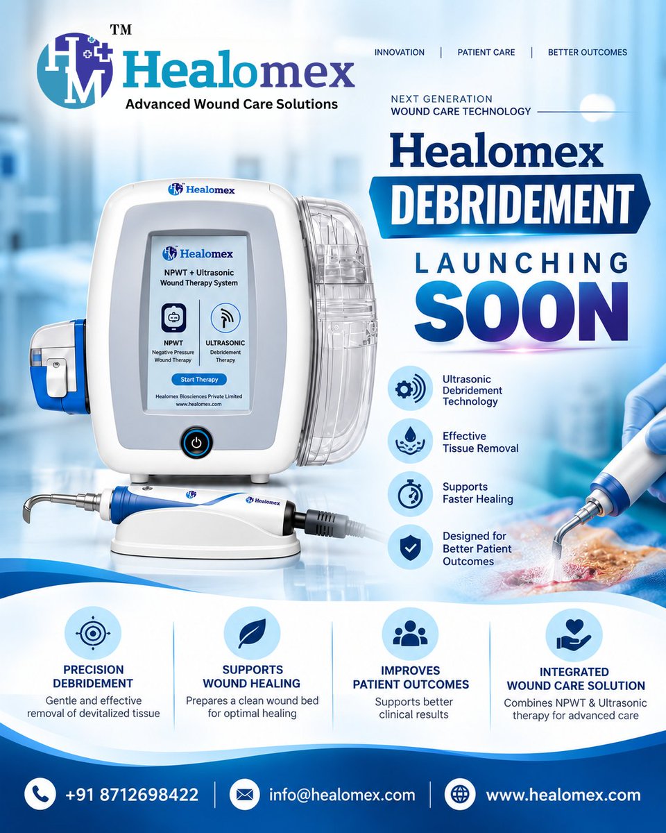 healomex's tweet photo. Healomex Debridement – Next-Generation Wound Care Technology | Launching Soon

#Healomex #Debridement #DebridementTechnology #UltrasonicDebridement #WoundCare #AdvancedWoundCare #WoundHealing #NPWT #NegativePressureWoundTherapy #WoundCareTechnology #MedicalInnovation https://t.co/BUbhv4fjbM
