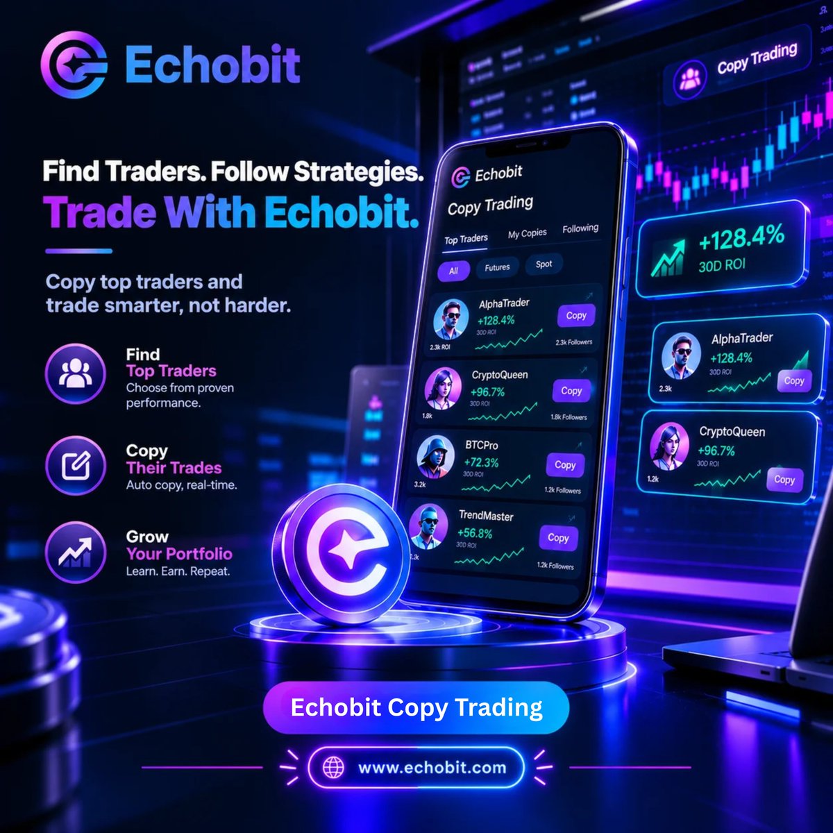 JareinJ's tweet photo. A strong P&amp;L can make any trader look worth following.

But Copy Trading is not about copying a screenshot.

It is about following a strategy through a set of rules.

Here’s how I’d think about Copy Trading on @EchobitExchange 🧵 https://t.co/952APlqM8H