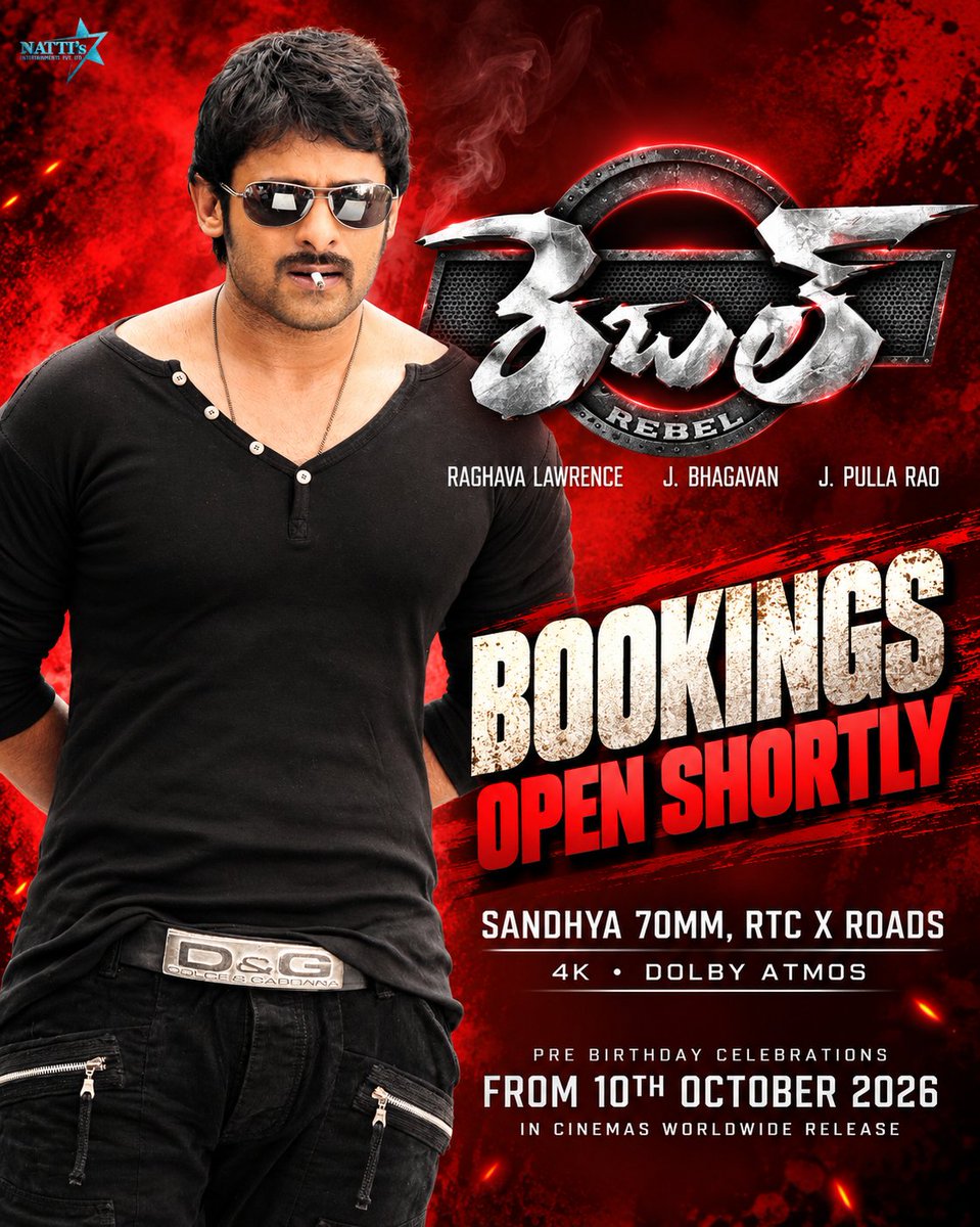Nattikumar7's tweet photo. #REBEL4K BOOKINGS OPEN SHORTLY! 🔥

Sandhya 70MM, RTC X Roads 💥

Get Ready for the REBEL STAR MASS CELEBRATIONS! ❤️‍🔥

#Rebel4K #Prabhas #Sandhya70MM #RTCXRoads #RebelStar #PreBirthdayCelebrations #PrabhasBirthdayMonth https://t.co/05BYOmbxgn
