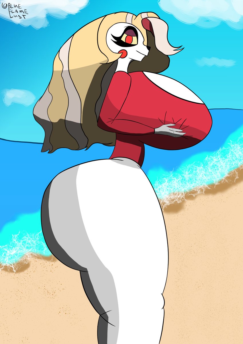 BlueFlameLust's tweet photo. Charlie Morningstar has gained a bit of a... Sensual Thiccness, just in time for a beach trip on Earth~ https://t.co/5hvMPjOTdu