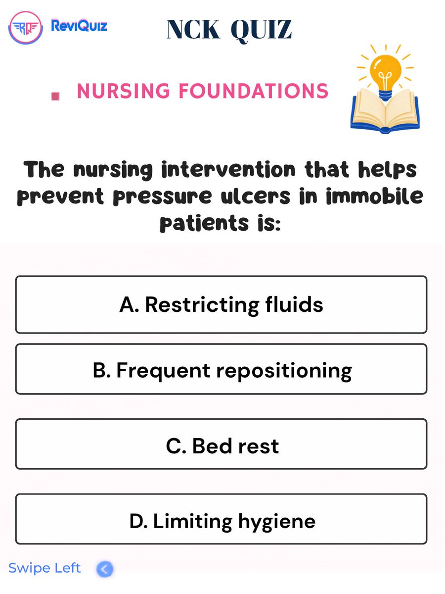ReviQuiz's tweet photo. Today's free revision question from ReviQuiz

Get our revision materials to help you prepare for NCK

Exams from the link: https://t.co/aZKyIRqRfa

Comment your answer down below

#ReviQuiz #NCKrevisionquestions #KMTC #BScNKenya #
NCK https://t.co/0i47M1kKUN