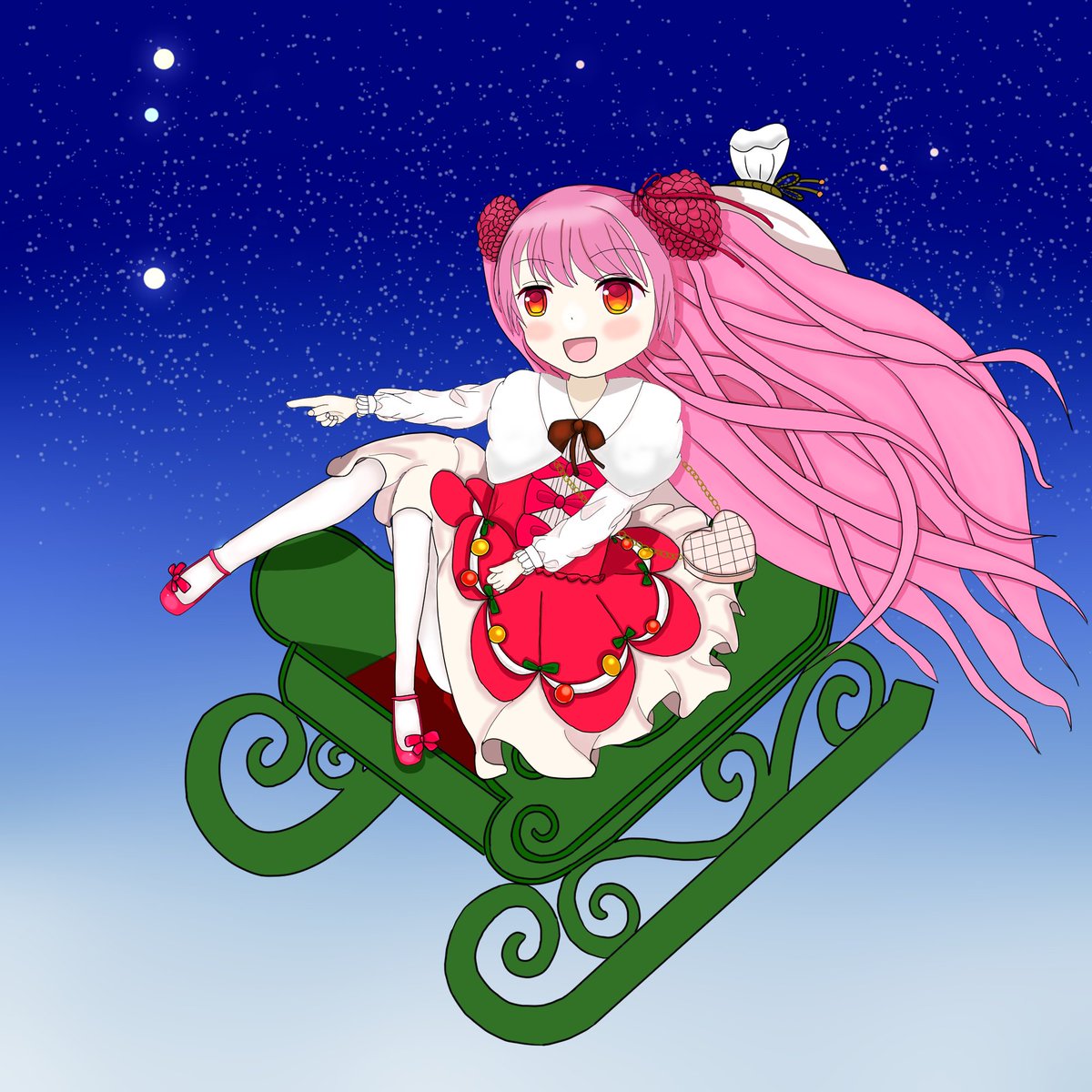 kongaritorinik1's tweet photo. プレゼント配り中のクリスマスベゴニアを描きました 「れっつごー！なのです！」 https://t.co/youJHp4Thd