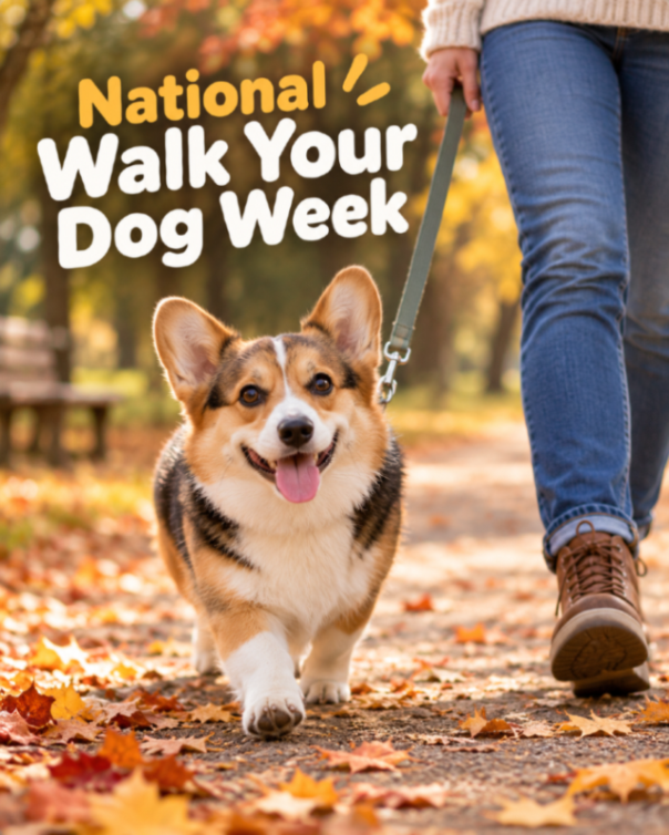 NoHoVet's tweet photo. National Walk Your Dog Week is October 1–7! 🐶🐾 Daily walks support exercise, mental stimulation, and quality time together. Grab the leash, explore a new route, and enjoy the extra time with your pup. #WalkYourDogWeek #DogHealth https://t.co/FjU4tJrEcE