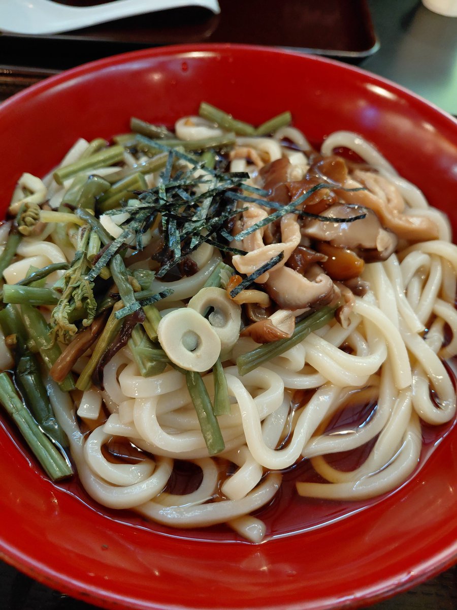 fuwausapi's tweet photo. 遅い昼ご飯( *´艸｀)きのこ山菜うどん～✨ https://t.co/roFYanl1rq