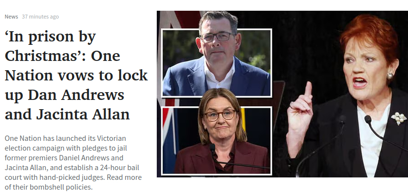 netz_melb's tweet photo. One Nation just won the election in Victoria.

They vow to have Daniel Andrews and Jacinta Allan jailed by Christmas.

Bring it on.

#springst #vicvotes26 https://t.co/AflNMxhsty