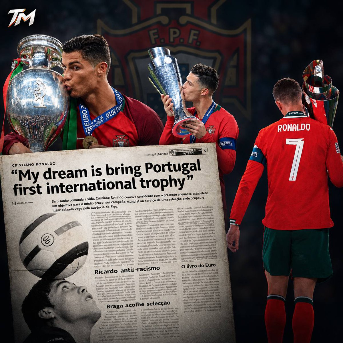 TMfutbal's tweet photo. 🚨 Cristiano fulfilled his dream and won 3 trophies for Portugal! 🇵🇹🏆 https://t.co/6KjgXsiTCu