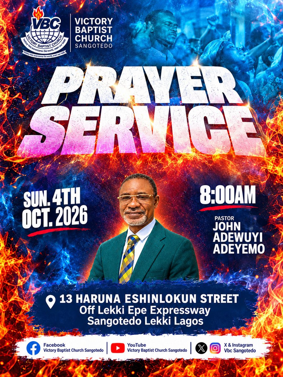 Vbcsangotedo's tweet photo. Heaven hears, lives change! 

Join us this Sunday at 8AM for a powerful time of prayer and worship.

📅 Oct. 4, 2026
📍 VBC Sangotedo

Come expectant. Come ready! 
#PrayerService #VBCSangotedo #HeavenHears #PrayerChangesThings https://t.co/jYyl5YQXkK