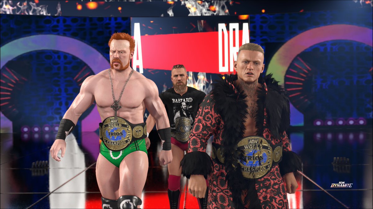 Gambadeboi's tweet photo. A new version on the Blackpool Combat Club is now on AEW2K26 ⚔️

Danielson CAW, arena and belts by @Valoween 
Ijla and Farrelly's gears are from CC

🎮: WWE2K26 on PS5 

#WWE2K #aew https://t.co/ATONEzEWCZ